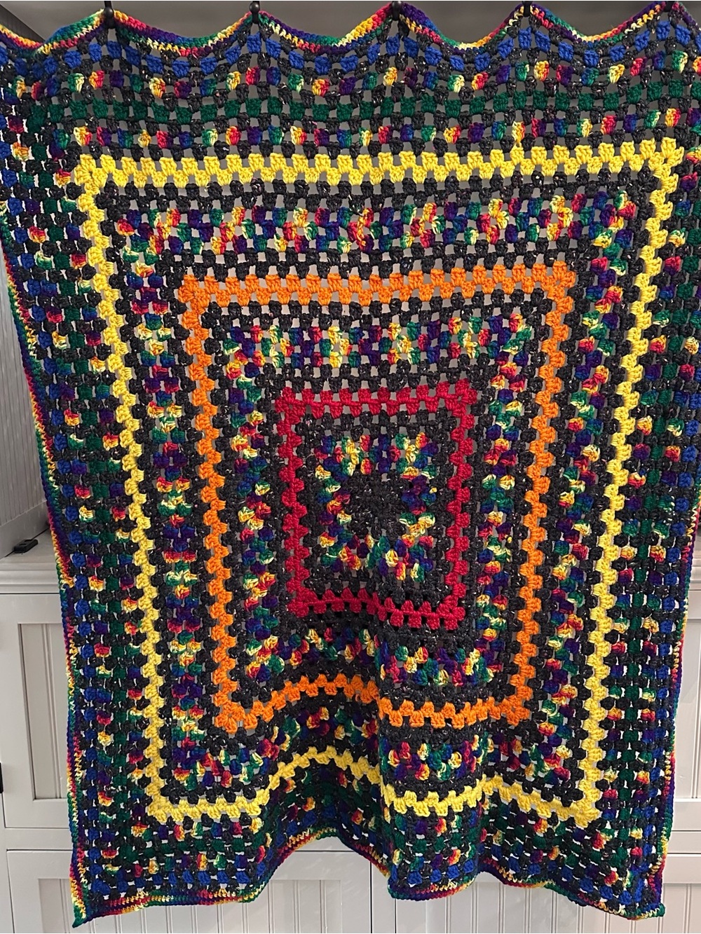 Handmade Multicolor Crochet Granny Square Blanket approx. 45x35in